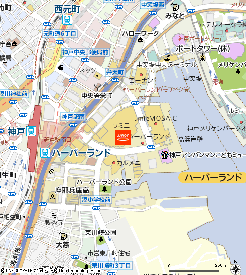 R.O.U神戸ハーバーランド店付近の地図